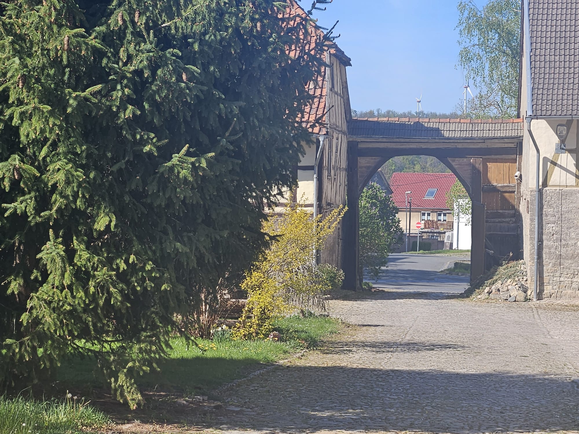 Historische gepflasterte Wege im Hof